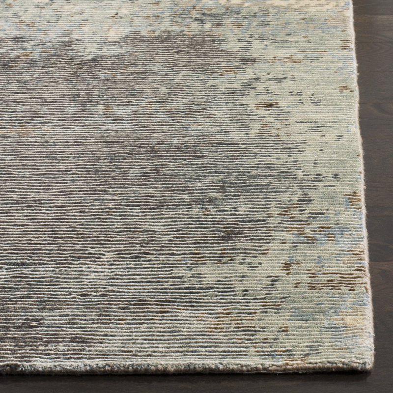 Tapis bleu en viscose / laine / coton noué à la main Tiffany, Rectangle 6 pi x 9 pi