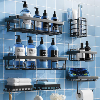 Serviteur de douche - noir - paquet de 7 tablettes de rangement pour salle de bain en acier inoxydable antirouille