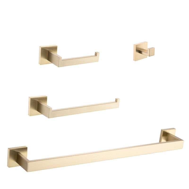 Brushed Gold 4 Bathroom Fixtures - Stainless Steel. Modern Design With Hidden Mounting. Scratch & Corrosion . Quick Installation For Anywhere Steel Hardware . Concealed Easy To Install In Bathroom,