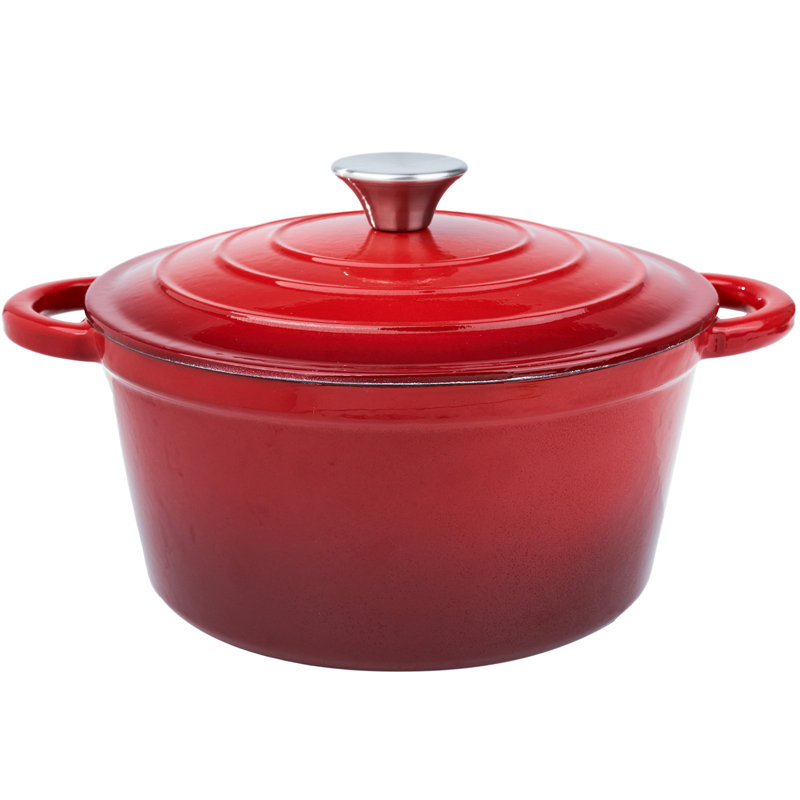 Faitout en fonte émaillée avec couvercle, cocotte en fonte à deux poignées pour la cuisson du pain, la cuisson, batterie de cuisine antiadhésive recouverte d'émail