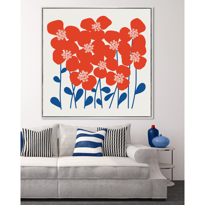 Poppy Swirl Print, Gray Framed, 31" H x 31" W