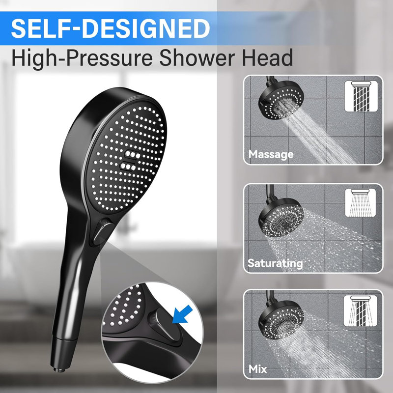 Pomme de douche double haute pression pour deux personnes - Système de douche réglable à deux réglages de débit pour 3 salles de bain