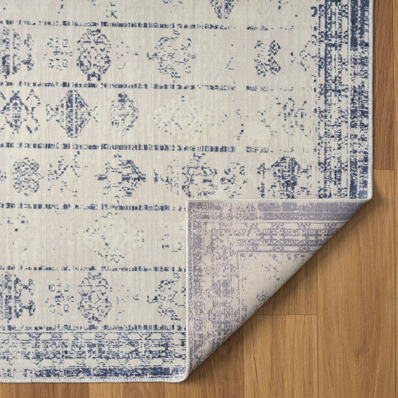 Performance Ornate Traditional Vintage Blue/Gray/Ivory Waterproof Rug, Runner 2' x 5'