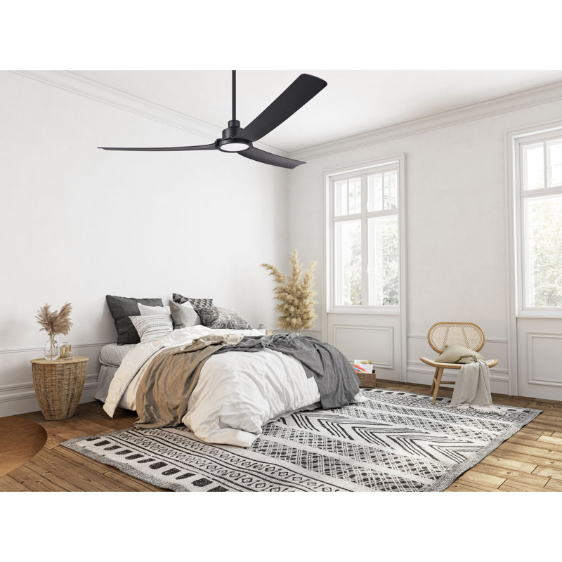 Woolbright 72 in. 3 Blade Matte Black Ceiling Fan with Remote Control, Dimmable LED Light Kit, and Reversible Motor, 108 RPM