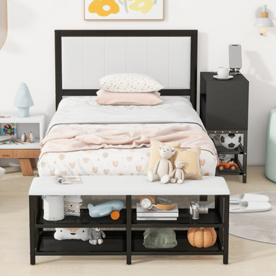 Metal Platform Bed With Storage Shelves