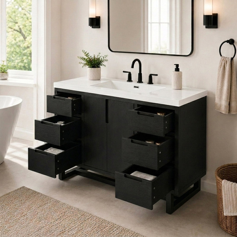 Meuble-lavabo moderne 47,2 po avec lavabo en résine et tiroirs à fermeture en douceur