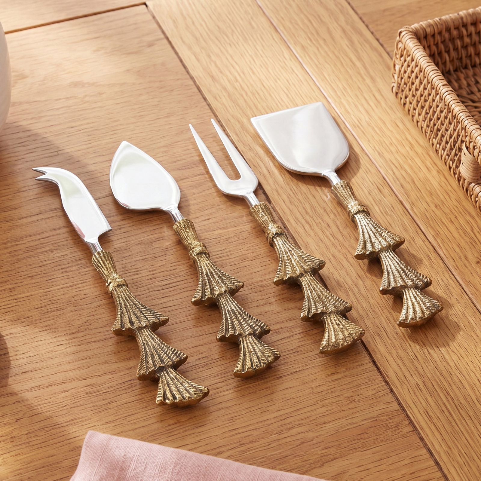 Stainless Steel Cheese Serving Set, Gold