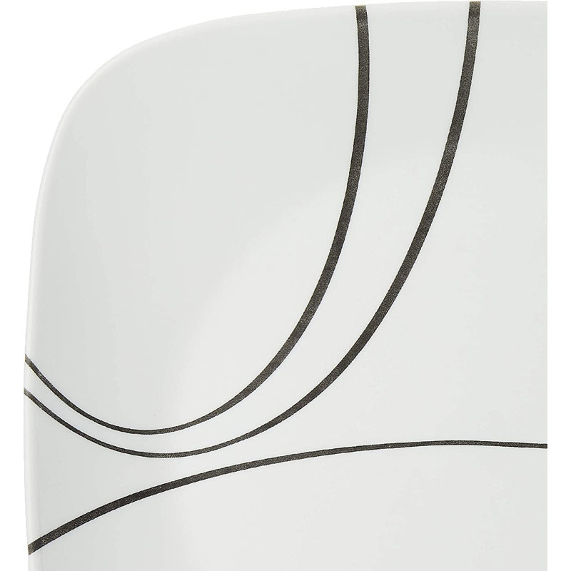Dinner Plates Set, Triple Layer Glass And Chip Resistant, Lightweight Square 10-1/2-Inch Plates, (Simple Lines/ 6-Piece)