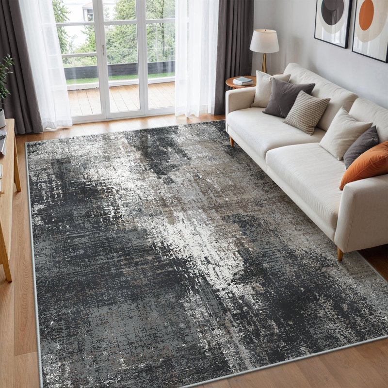 Abstract Area Rug, Black/Beige, Rectangle 160 x 230 cm