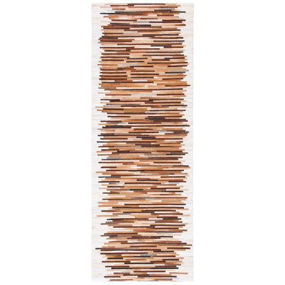 Seavey Hand Woven Leather/Felted Cloth Abstract Rug in Ivory/Brown