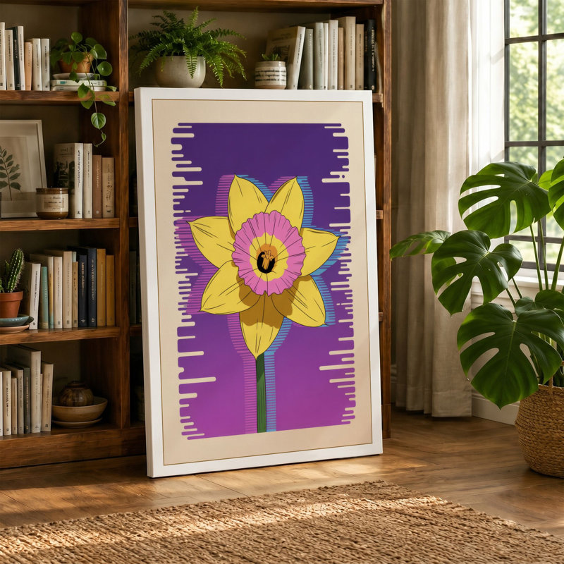 Cheerful Daffodil Botanical - Wrapped Canvas, 24x16 - 61.0 x 40.6 cm, Ochre Border