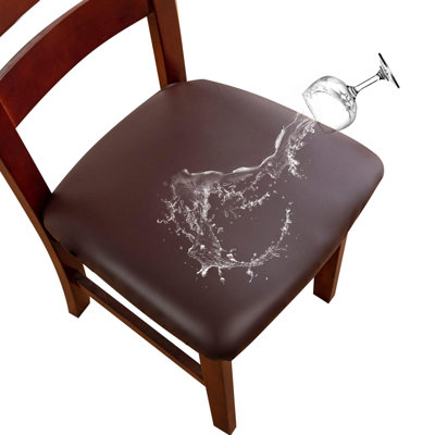 Waterproof PU Leather Seat Covers For Dining Chairs,Chair Seat Covers Set Of 4, Stretchable Dining Room Chair Seat Covers For Chair Protector Slipcover For Kitchen