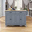 Chariot pour îlot de cuisine avec plateau en bois massif et roulettes verrouillables, armoire à 4 portes et tiroirs-468955304