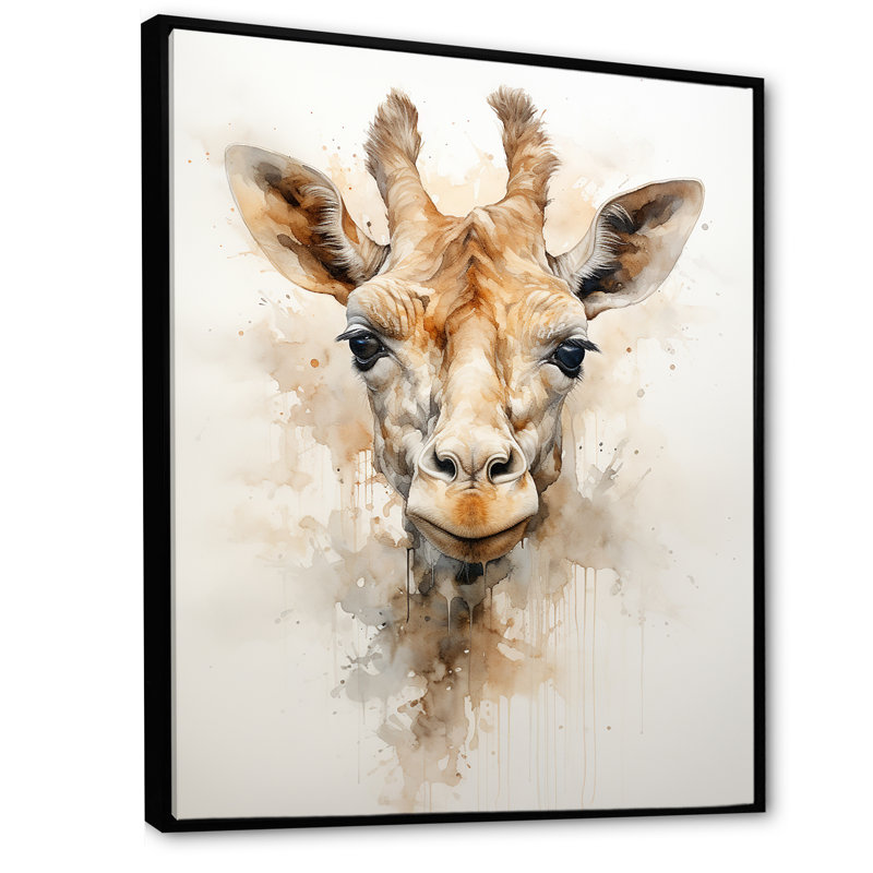 «Minimalisme», girafe beige sur toile, Cadre flottant noir, 40" H x 30" W