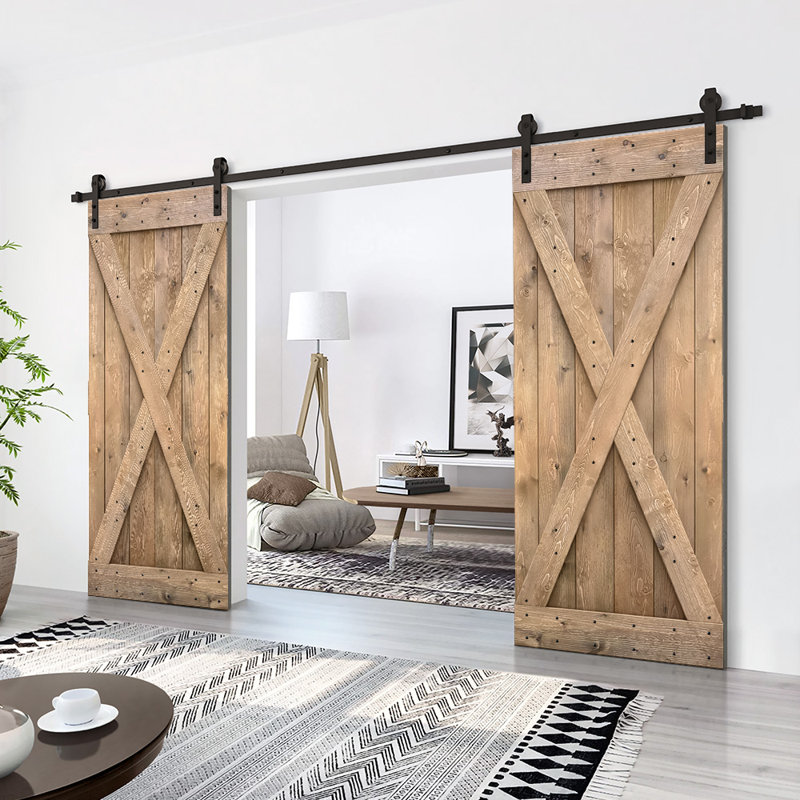 Porte de grange en bois massif lambrissé et métal, 40 po x 84 po, Brun pâle