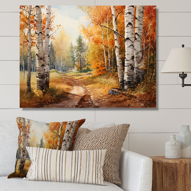Birch Woods Gilded Pathway III sur toile, H 24 po x l 32 po x P 1 po, Toile tendue