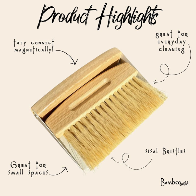 Bac à poussière en bambou avec brosse 