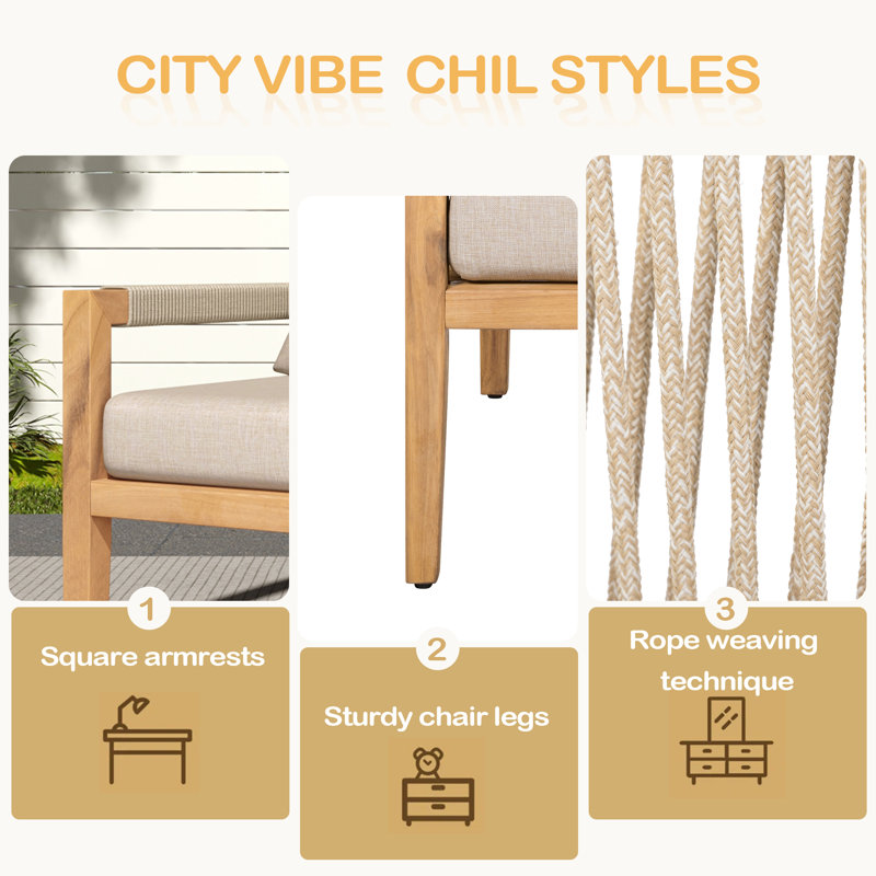 Chaise de loisir en bois d'acacia et corde d'extérieur - Spacieuse, confortable et polyvalente pour tout patio
