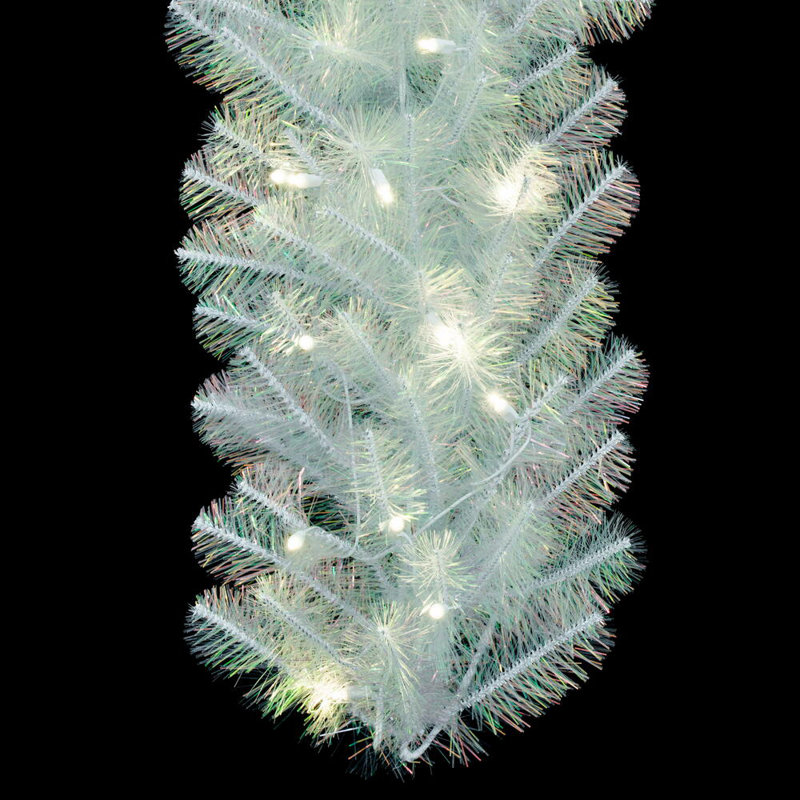 Vickerman 9' x 14" White Iridescent Artificial Pre-Lit Garland with 100 Warm White LED 5MM Lights