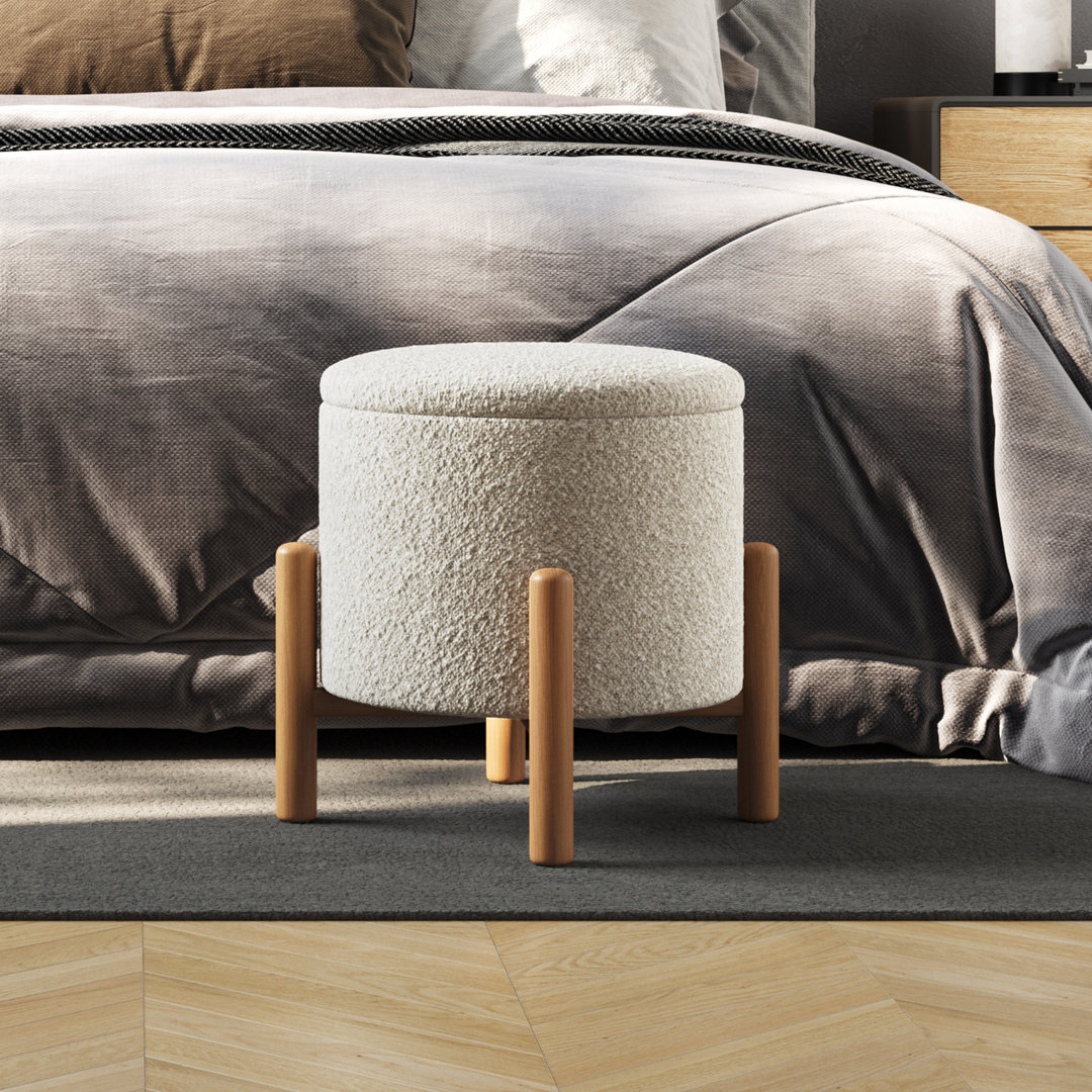 Artana Round Storage Ottoman with Sherpa Footrest or Storage Organizer with Removable Top for Living Room, Dorm, or Apartment Wade Logan® 