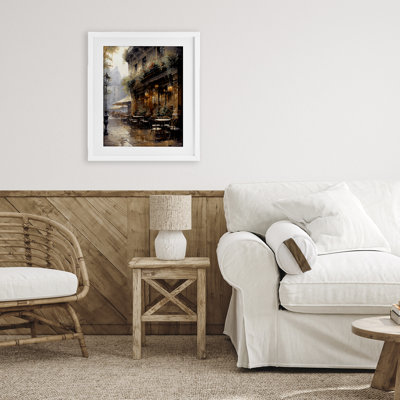 «Paris Street Cafe in Rain», reproduction encadrée sous verre, design by Creative Studio
