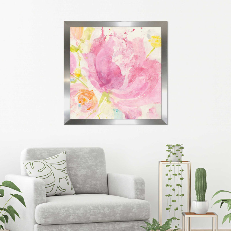 «Spring Abstracts Florals II Crop», reproduction sur toile tendue, H 25,5 po x l 25,5 po x P 1 po, Encadrement argenté