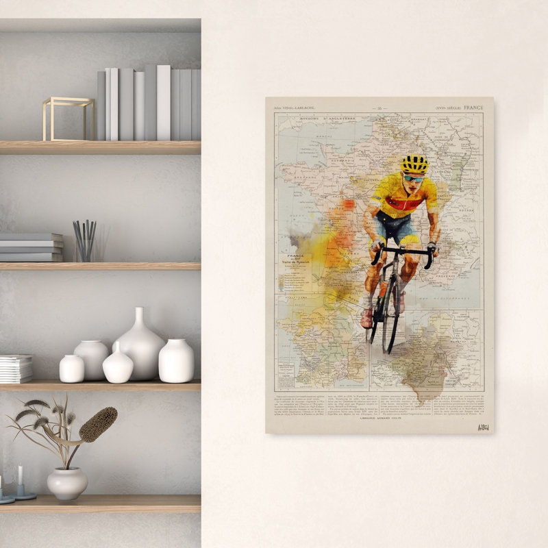 «Dynamic Cycling France Map», reproduction d'art murale rétro classique, 48" H x 32" W