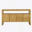 Buffet 60 po à 4 portes, placage en bois massif minimaliste moderne avec tablette ouverte, grain de bois naturel, console de rangement de grande capacité pour le salon, le couloir, la salle à manger (noir / naturel)