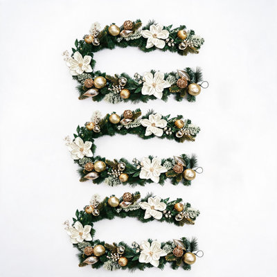 4Pcs 6 Ft Pre-Lit Christmas Wreath, 20 LED Lights, 8 Modes, Battery Operated Waterproof, Artificial Magnolia Floral Wreath with Pinecones & Berries for Front Door Wall Window Holiday Decor