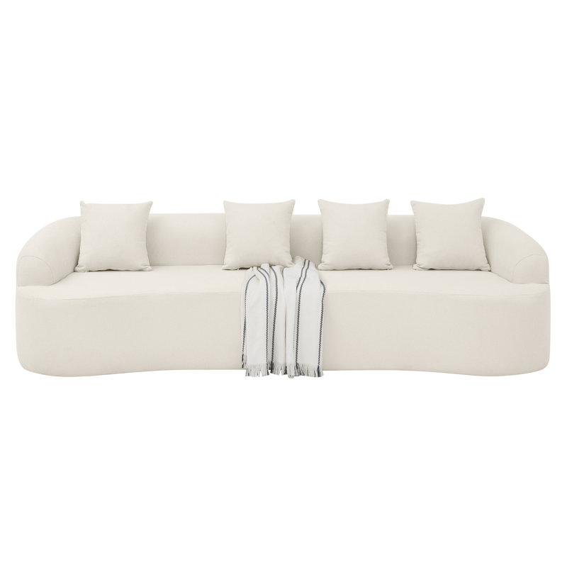 Canapé modulaire incurvé Compress Beige en laine d'agneau, minimaliste moderne, sans assemblage, confort pour chambre à coucher
