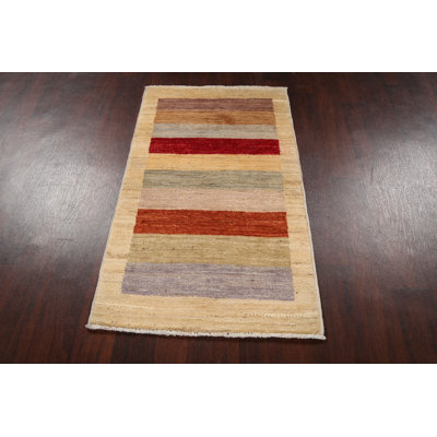 Tapis multicolore noué à la main de conception unique 2 pi 6 po x 4 pi 3 po