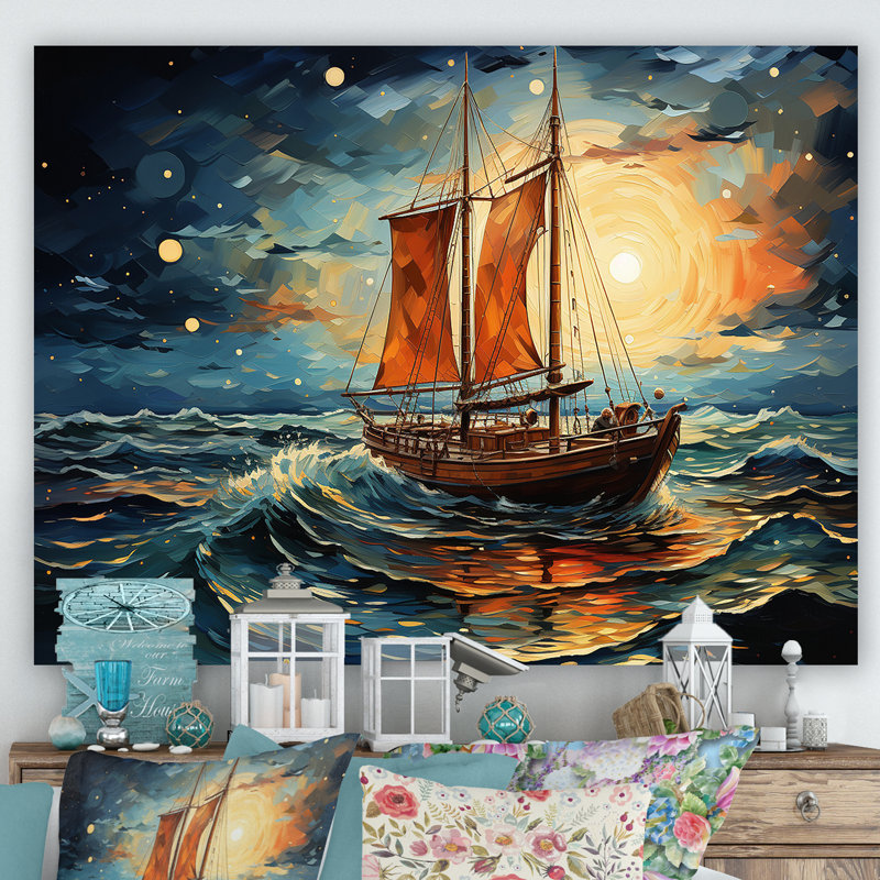 Moonlight Saiboat Horizon II - Bateau, art mural, Toile tendue, H 30 po x l 40 po x P 1,5 po