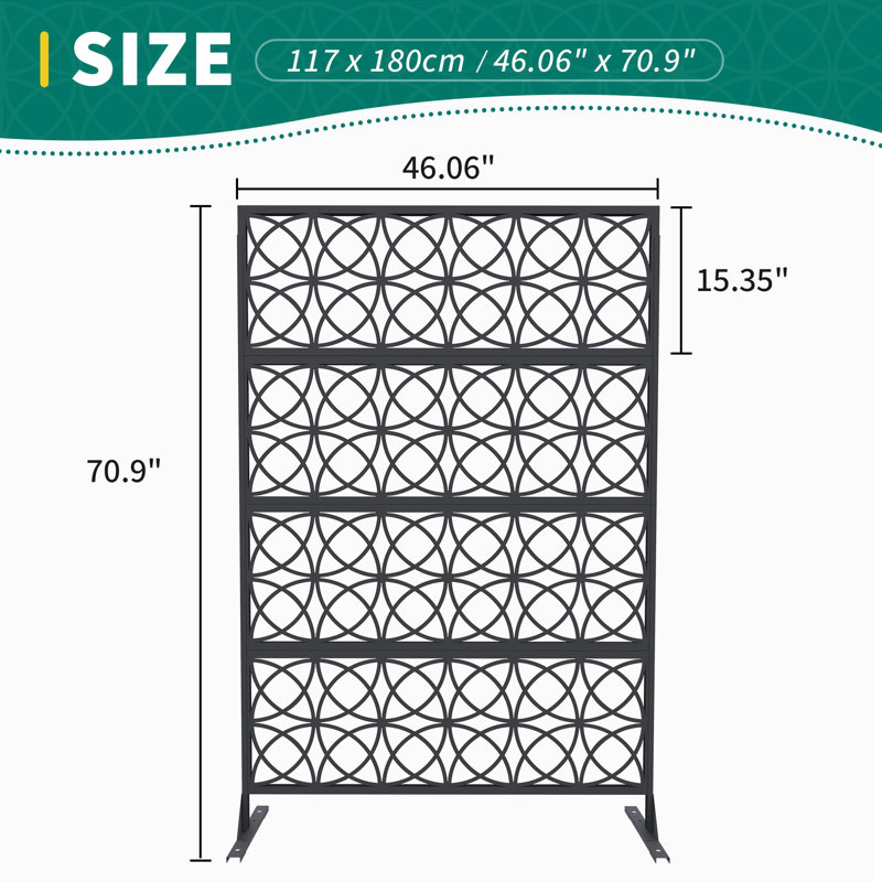 Panneau d'intimité en métal 70 po x 46 po, paravent décoratif extérieur autoportant pour patio, terrasse et jardin