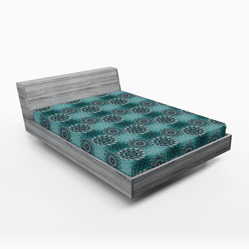 Drap-housse Ambesonne, paquet de 2, Drap-housse grand, Taupe / noir / motif floral turquoise