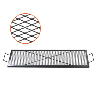 Grille de foyer X-Marks Fire, grille de cuisson rectangulaire, grille de feu de camp en acier robuste avec poignée et fil en X, batterie de cuisine de camping portable pour les rassemblements extérieurs, noir de 44 po