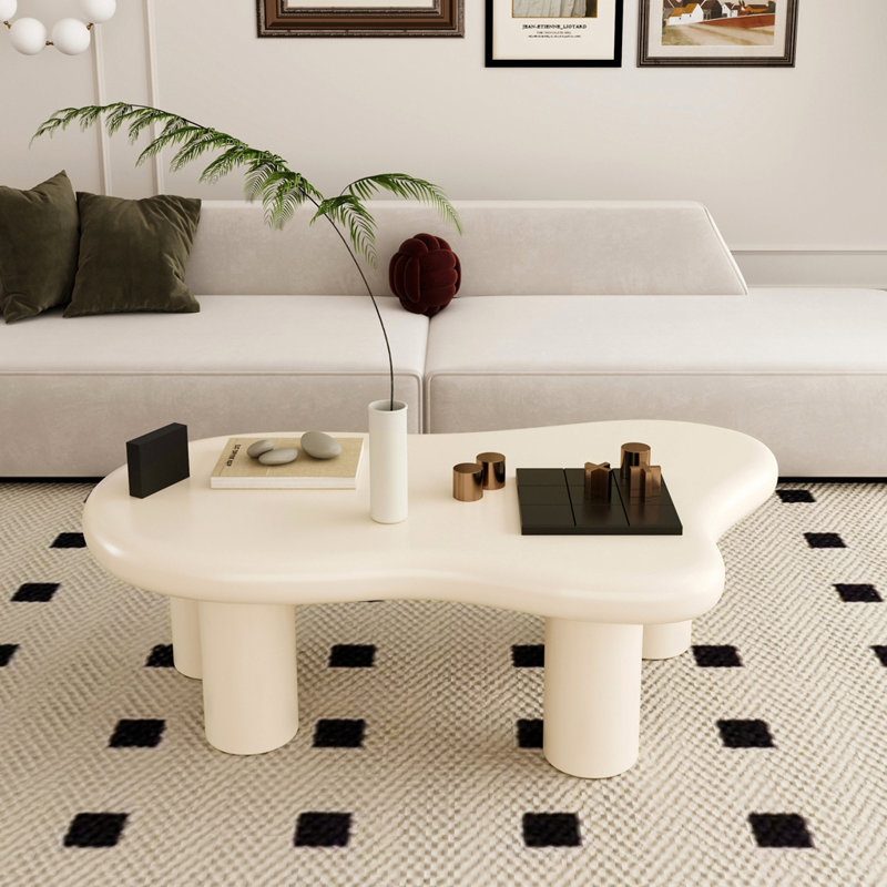 Table basse en bois en forme de nuage pour le salon, H 15,7 po x L 47,2 po x l 31,5 po, Duplicata blanc crème