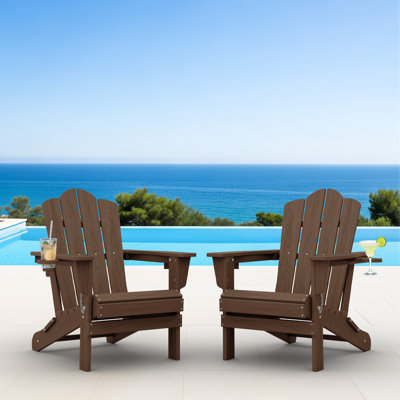Chaise Adirondack pliante Ayanda en PEHD avec porte-gobelet double (ensemble de 2)