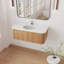 Meuble-lavabo mural 42 po avec comptoir en marbre artificiel Cararra Arcora, évier en céramique, conception courbée avec rayures, pré-assemblé