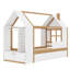 Lit simple en bois massif blanc et naturel avec tiroirs et tablettes