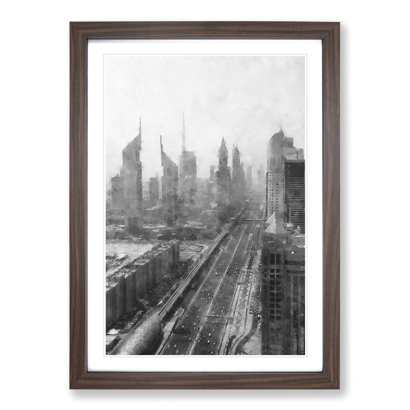 Dubai Skyline Vol.1 - Picture Frame Painting, 36cm H x 27cm W x 2cm D, Walnut Framed