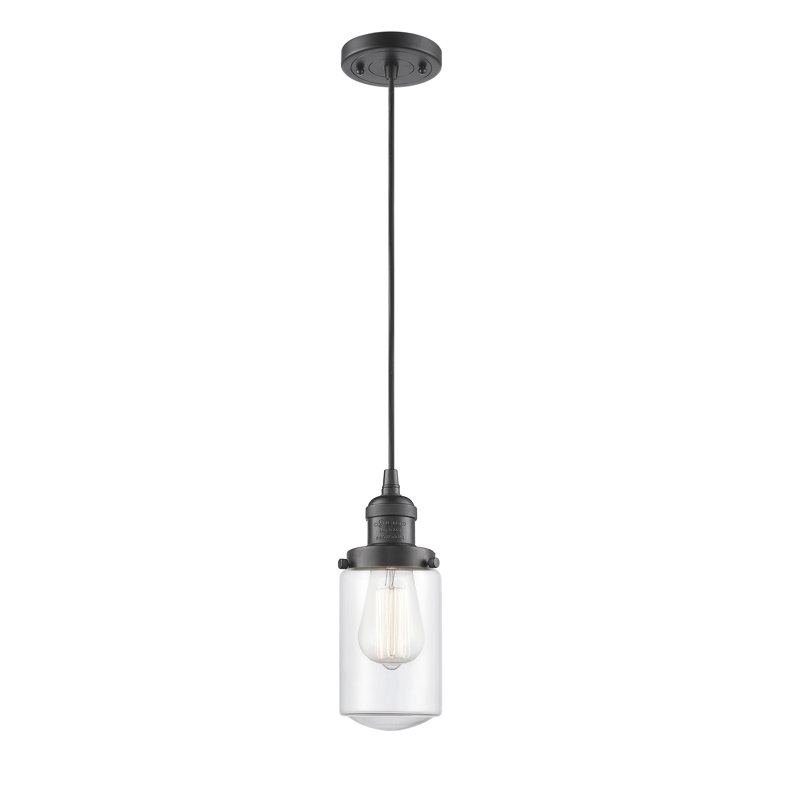Luminaire suspendu 1 lumières scolaire single Saroyan, Transparent, Bronze huilé, Ampoule non incluse