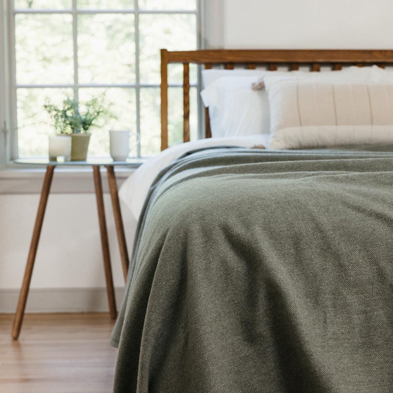 Lakefront Wool Blanket, 108" x 96", Green