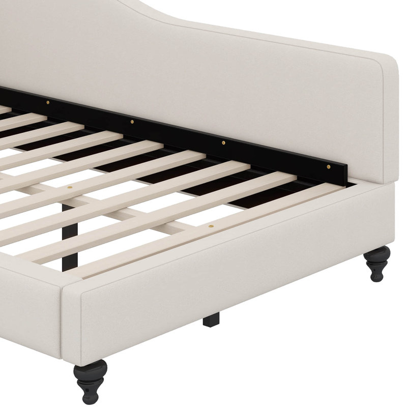 L-Shaped Linen Daybed, With Solid Wood Legs, Beige, Full/Double