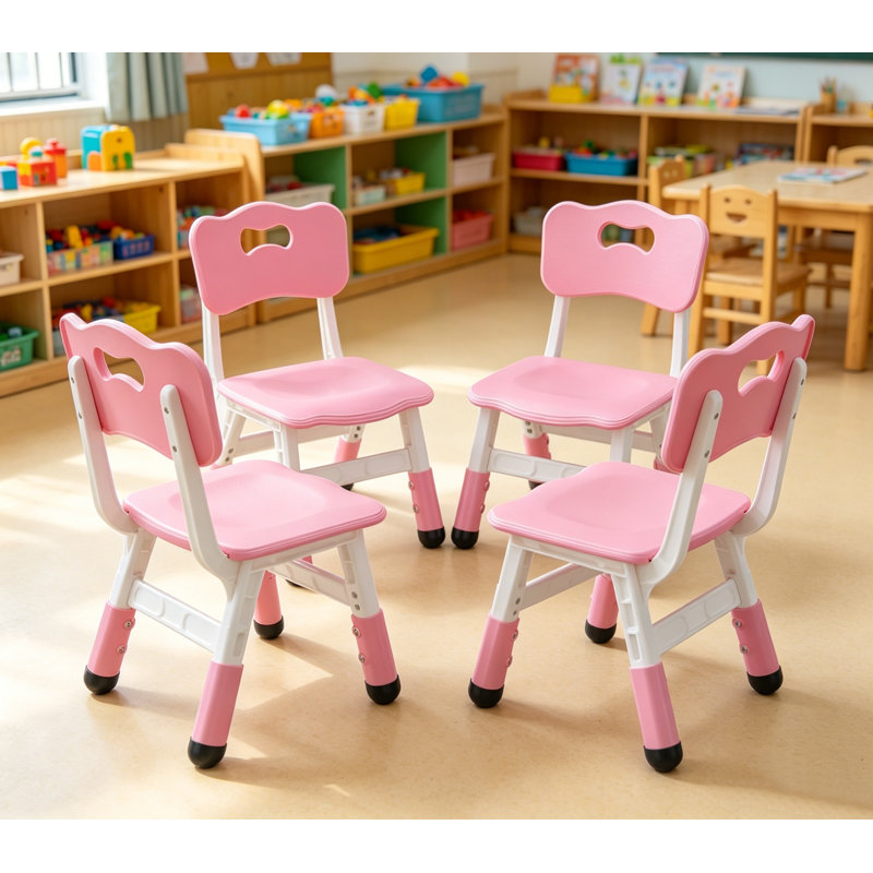 3-Position Height Adjustable Kids Chair, HDPE Plastic Children's Chair with Non-Slip Feet & Carry Handle, Stackable Toddler Chair for Home, Classroom & Kindergarten, 4PCS