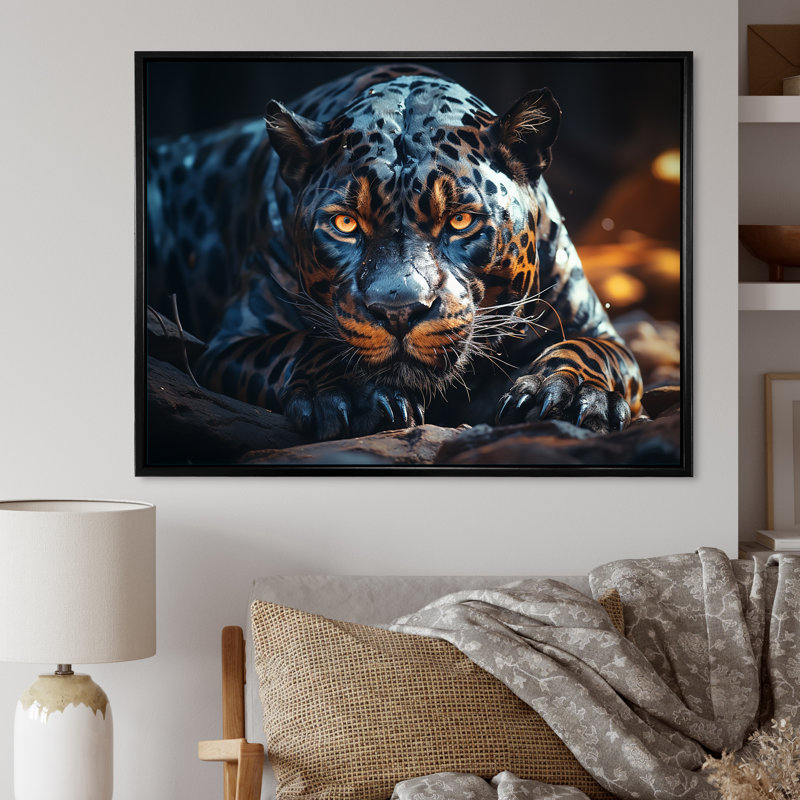 Wild Panter se reposant au soleil sur toile, H 30 po x l 40 po x P 1,5 po, Cadre flottant noir
