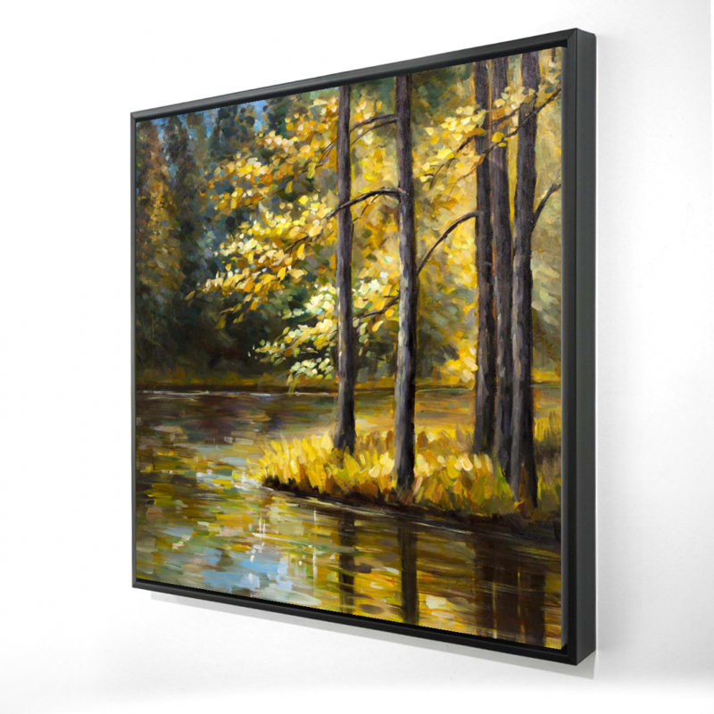 Toile bleue pour chambre à coucher | Paysage d'automne au bord de l'eau, H 25,25 po x l 25,25 po