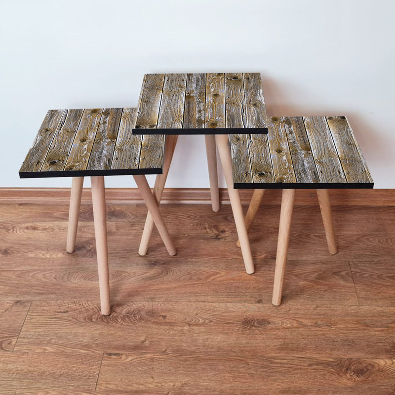 Ensemble de 3 tables gigognes rustiques, brun, 13,8 po x 20,5 po x 13,8 po | 100% panneau de fibres à densité moyenne avec pieds en bois de hêtre | Design élégant et fonctionnel pour le salon ou le bureau personnel | Solution parfaite pour économiser de l'espace