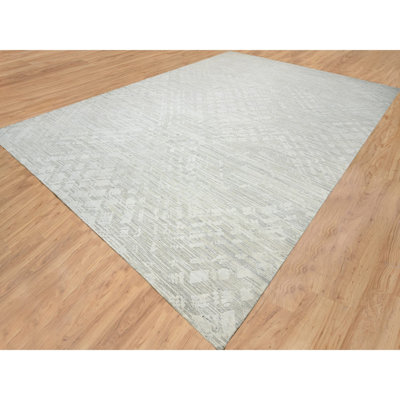 Tapis oriental surdimensionné de 14 po x 19 po x 9 po gris clair tissé à la main en laine naturelle nouée à la main Sh64712