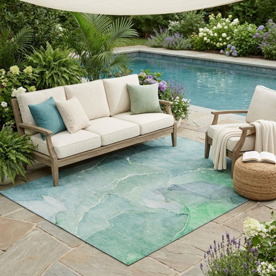 Tapis extérieur lavable antidérapant abstrait bleu sarcelle 5 pi x 8 pi