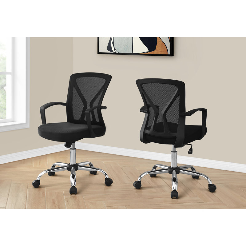 Chaise de bureau contemporaine en maille noire à hauteur ajustable avec siège fixe et ergonomique pivotant à 360 degrés, siège rembourré extra large